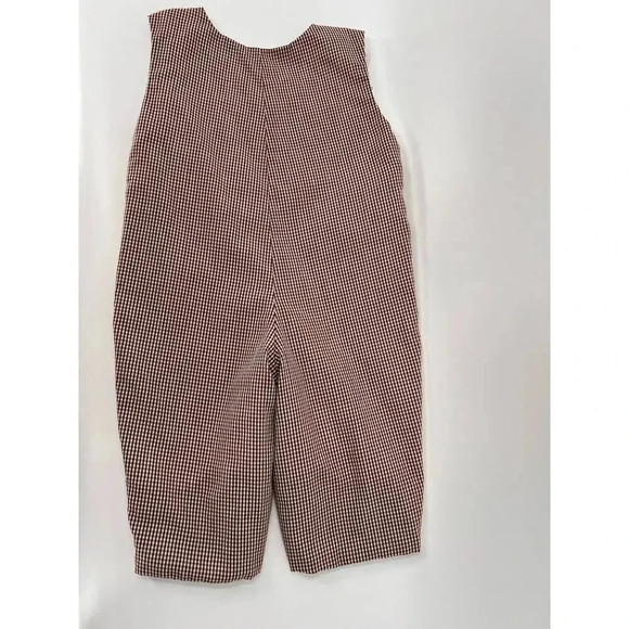 Tricia Holiday Smocked Gingerbread Men Candy Cane Overalls Brown Gingham 3 Month - Picture 6 of 13